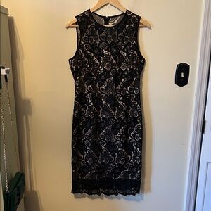 White House Black Market Black Lace Illusion Neck Sheath Dress Size 8